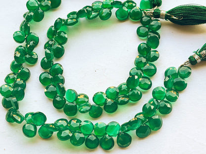 55 Pcs AAA+ Green Onyx Heart Shape Faceted Briolette, Green Onyx Briolette Beadsforyourjewelry