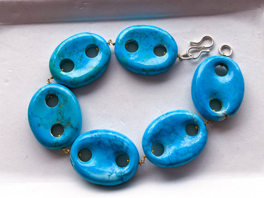 6 Pieces TURQUOISE Double Hole Oval Donut Beads Beadsforyourjewelry