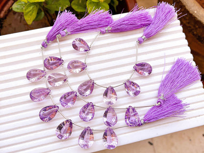 6 pieces PINK AMETHYST Double Concave Cut Pear Shape Briolette Beads, Pink Amethyst Briolette, Pink Amethyst concave cut Beads, 13x18mm Beadsforyourjewelry