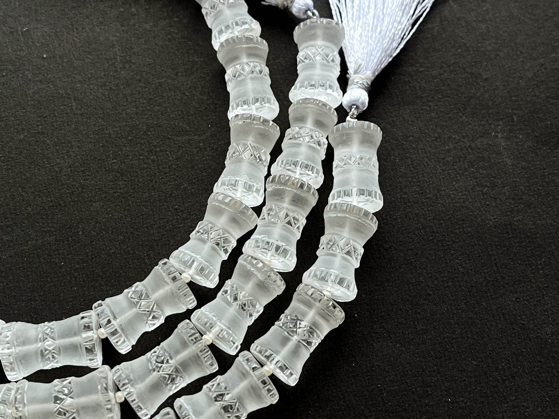 7 Inch Natural Crystal Carved Frosted Beads, Natural Crystal Gemstone Beadsforyourjewelry