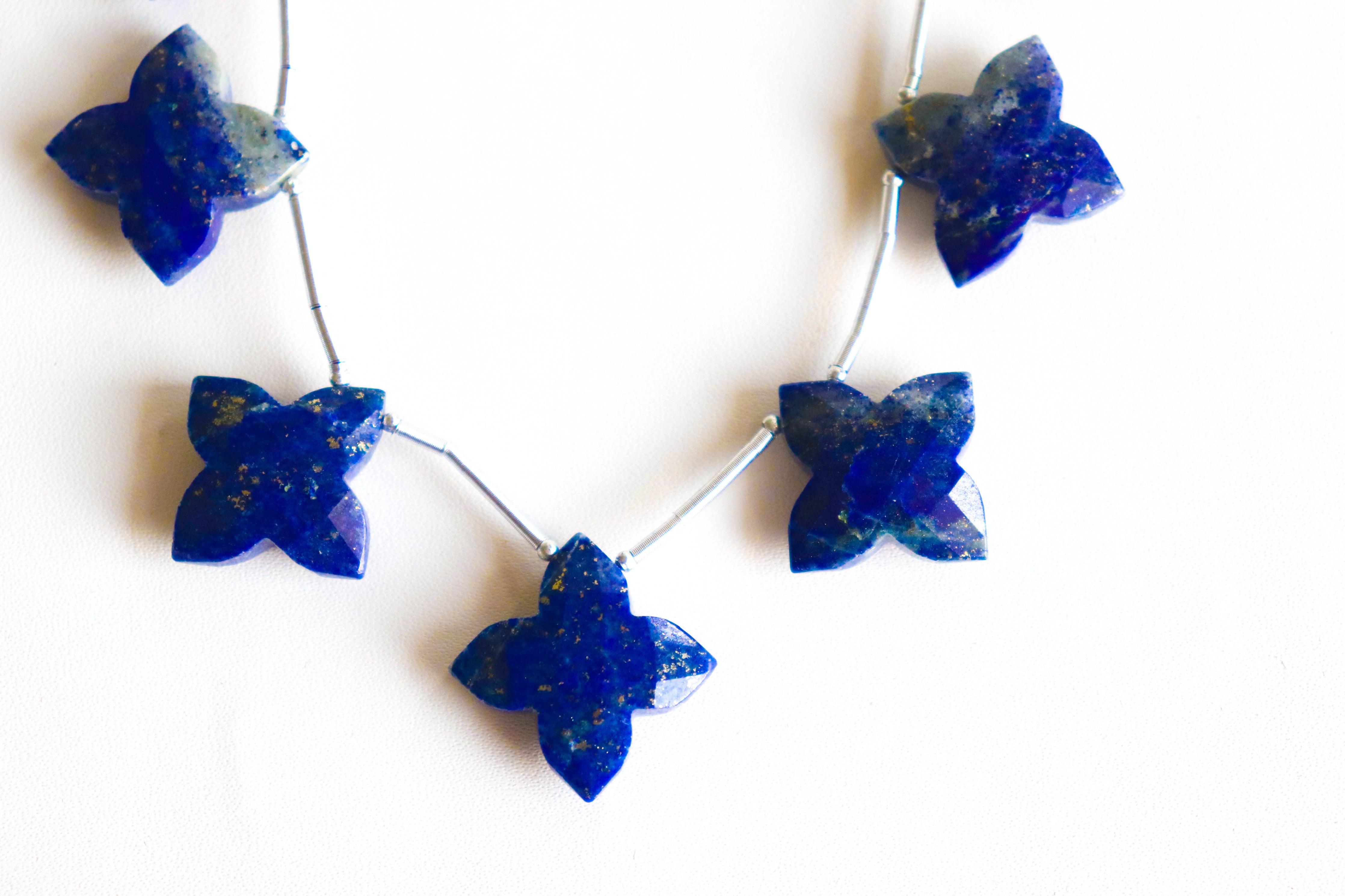 7 Pieces Lapis Lazuli Gemstone faceted Flower Shape Side drill beads Beadsforyourjewelry