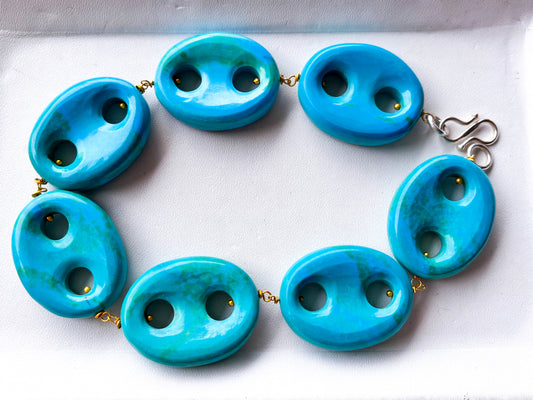 7 Pieces TURQUOISE Double Hole Oval Donut Beads Beadsforyourjewelry