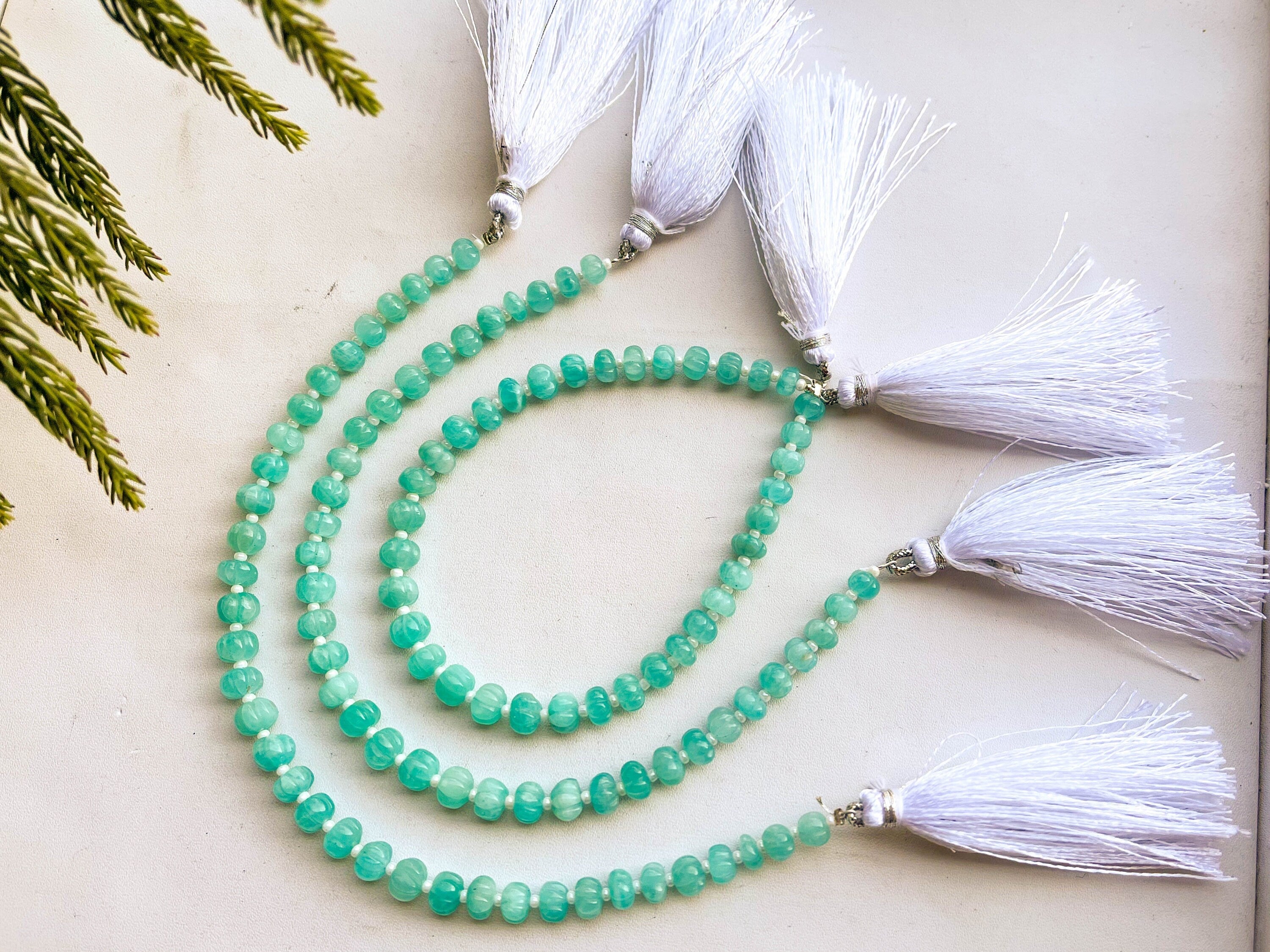 8 Inch AMAZONITE Melons Hand Carved beads | 6mm to 7mm | Natural Gemstone Beads | Beadsforyourjewellery Beadsforyourjewelry