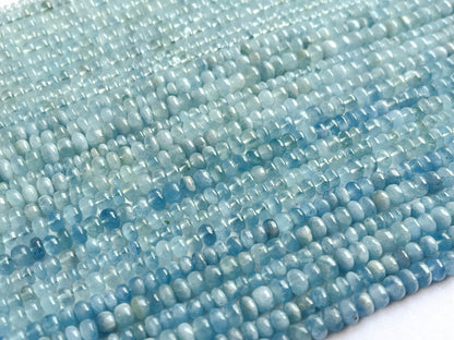 8 Inch Aquamarine Smooth Rondelle Beads, Aquamarine Beads, Natural Aquamarine Gemstone, Aquamarine Beads for Jewelry, Aquamarine Rondelle Beadsforyourjewelry