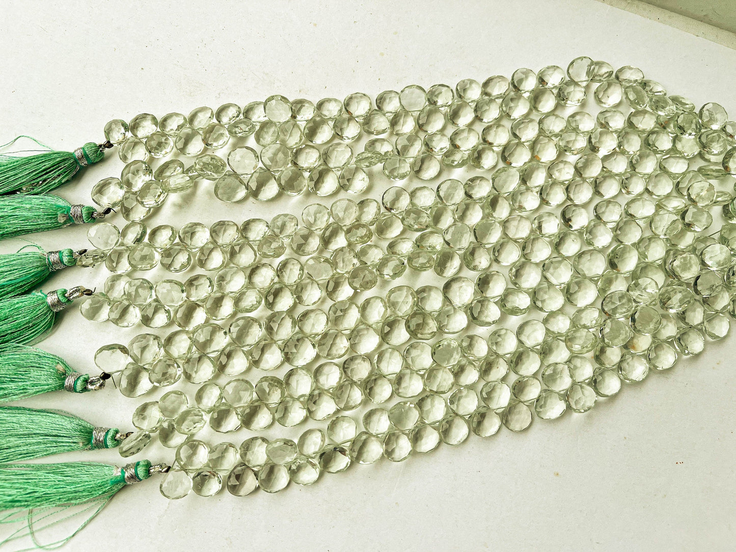 8 Inch Green Amethyst Faceted Heart Shape Briolette Beads Beadsforyourjewelry