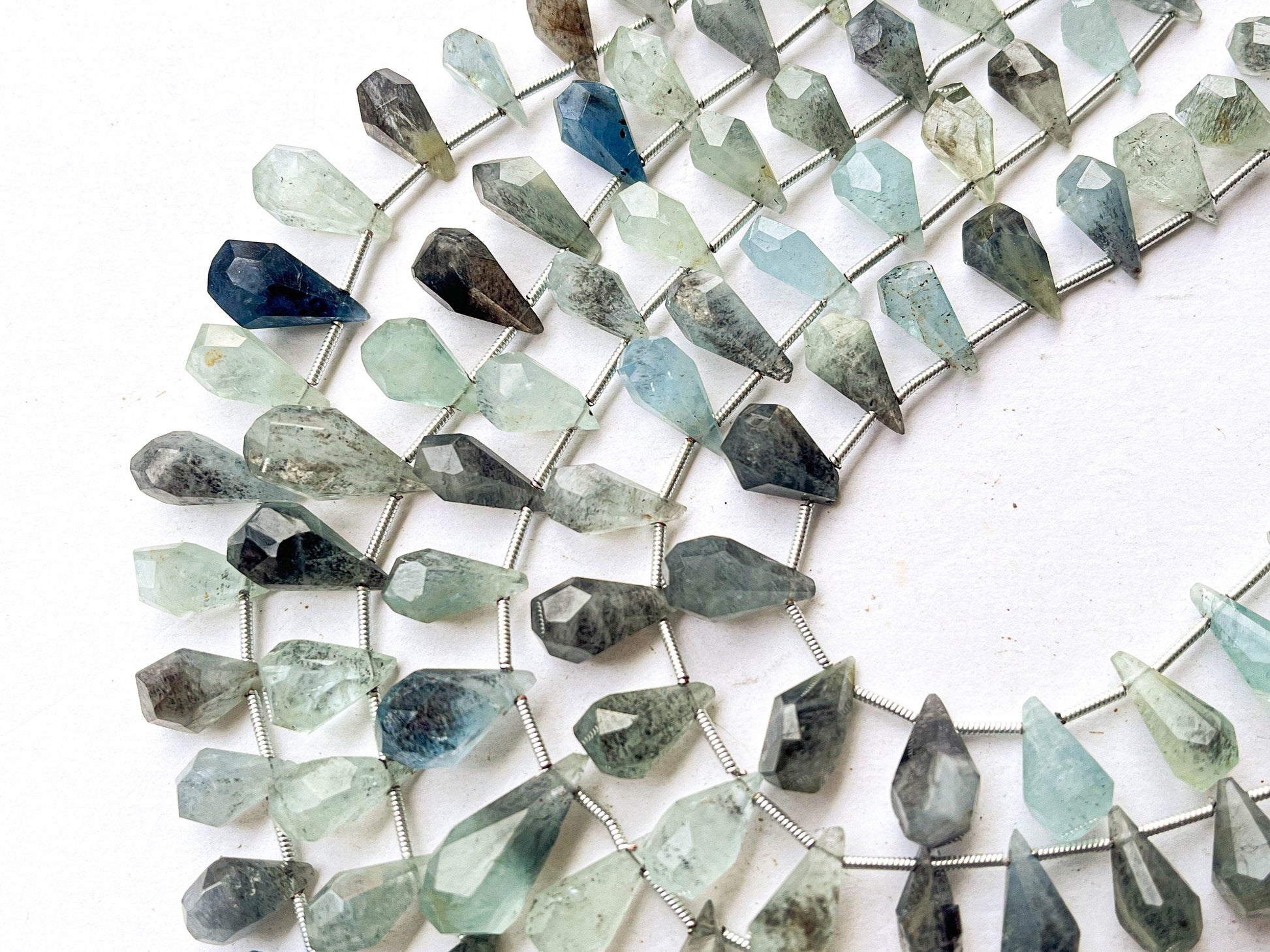 8 Inch Moss Aquamarine Drops uneven tumble shape Beadsforyourjewelry