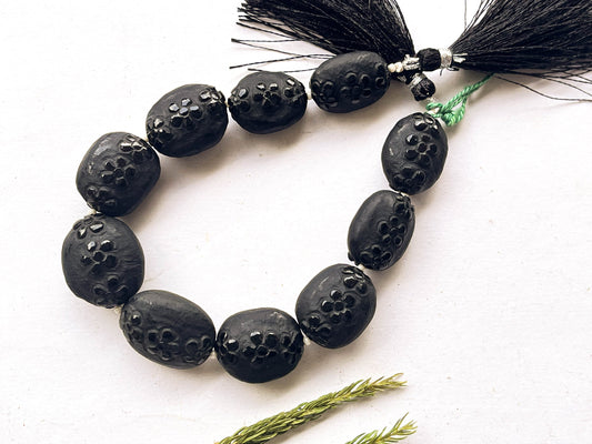 8 Inch Natural Black Onyx Carved Frosted Beads Beadsforyourjewelry
