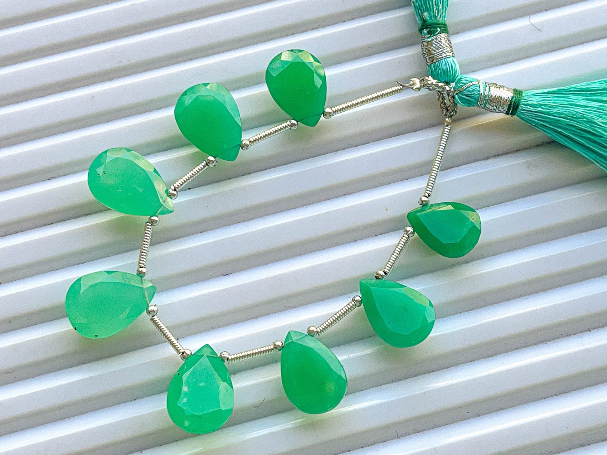 8 Pieces AAA Australian Chrysoprase Pear Shape Cut Stone Beads, Natural Chrysoprase Gemstone, Chrysoprase Briolette Beads,10x13mm to 10x15mm Beadsforyourjewelry