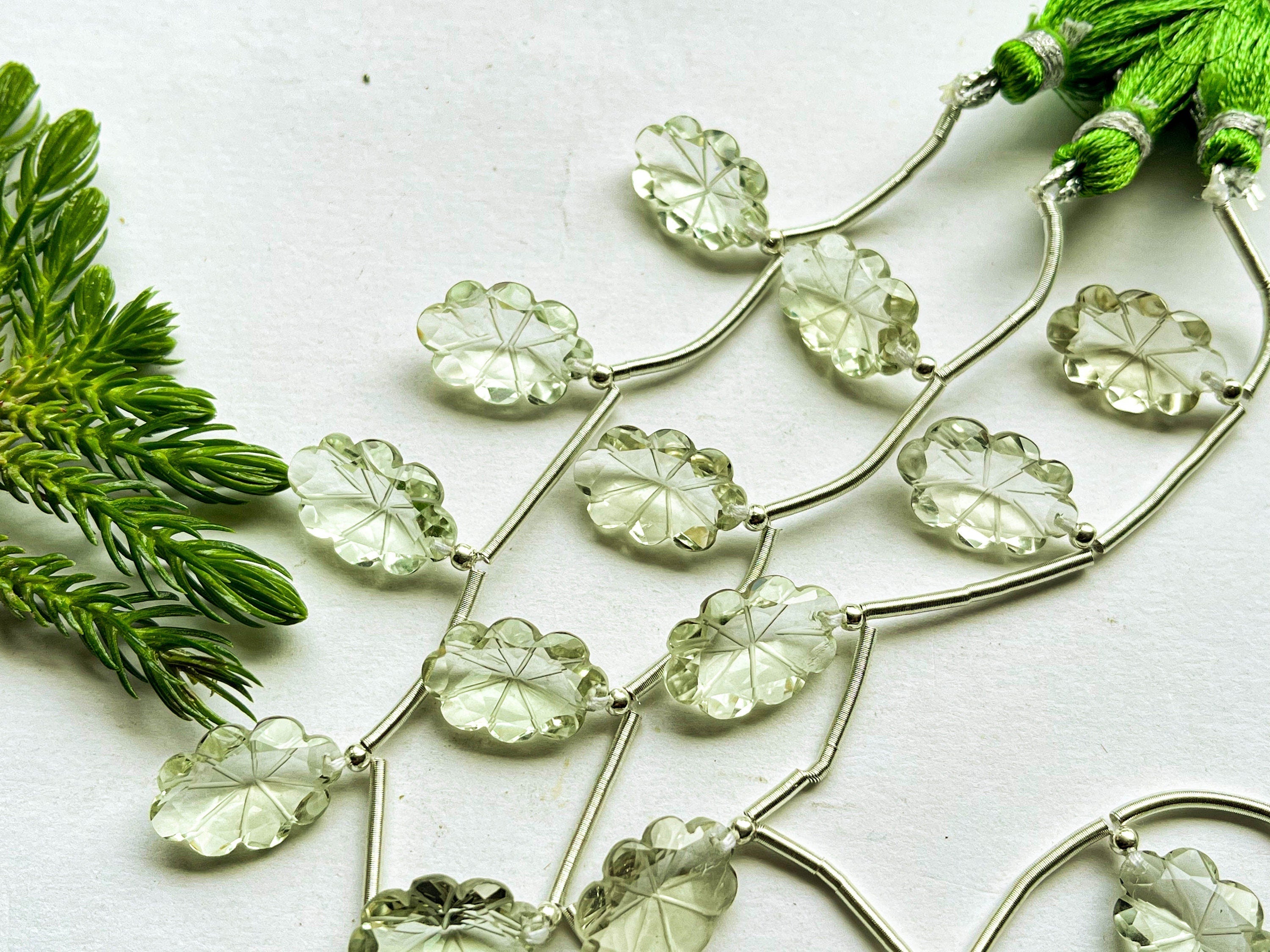 8 Pieces GREEN AMETHYST Laser Flower Carving Beads, Green Amethyst Flower Carving, Green Amethyst Carving Beads, Green Amethyst Beads Beadsforyourjewelry