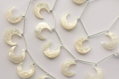 8 Pieces Mother of Pearl Carved Moon Shape Beadsforyourjewelry