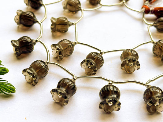 8 Pieces Smoky Quartz Flower Carving Beads, Smoky Quartz Flower Carving, Smoky Quartz Carving Beads, Beadsforyourjewelry, 11x15mm Beadsforyourjewelry