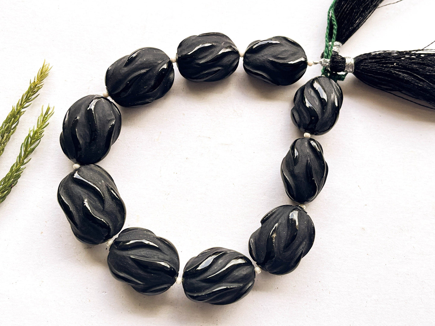 9 Inch Natural Black Onyx Carved Frosted Beads, 10 Pieces Beadsforyourjewelry