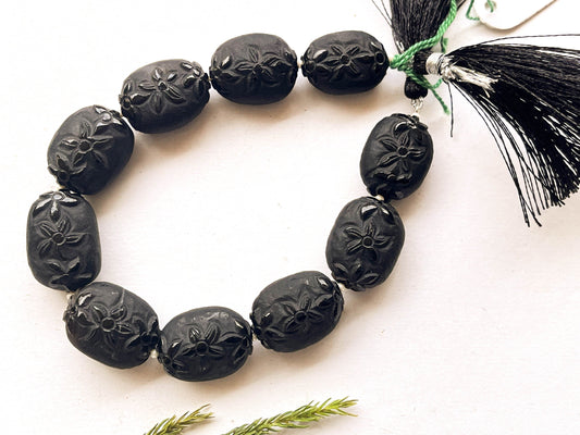 9 Inch Natural Black Onyx Carved Frosted Beads Beadsforyourjewelry