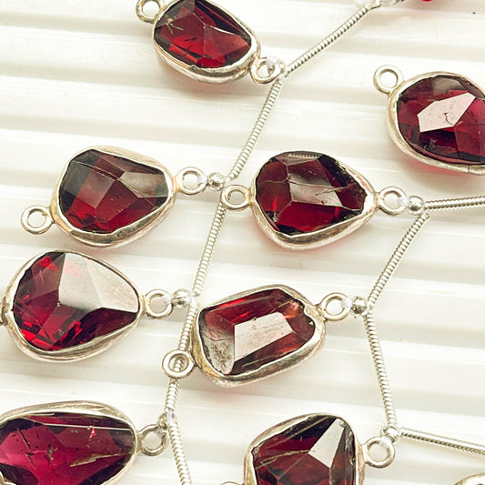 9 Pieces Garnet uneven faceted tumble 925 Silver bezel set Connectors for Jewelry making, Natural Garnet Beadsforyourjewelry