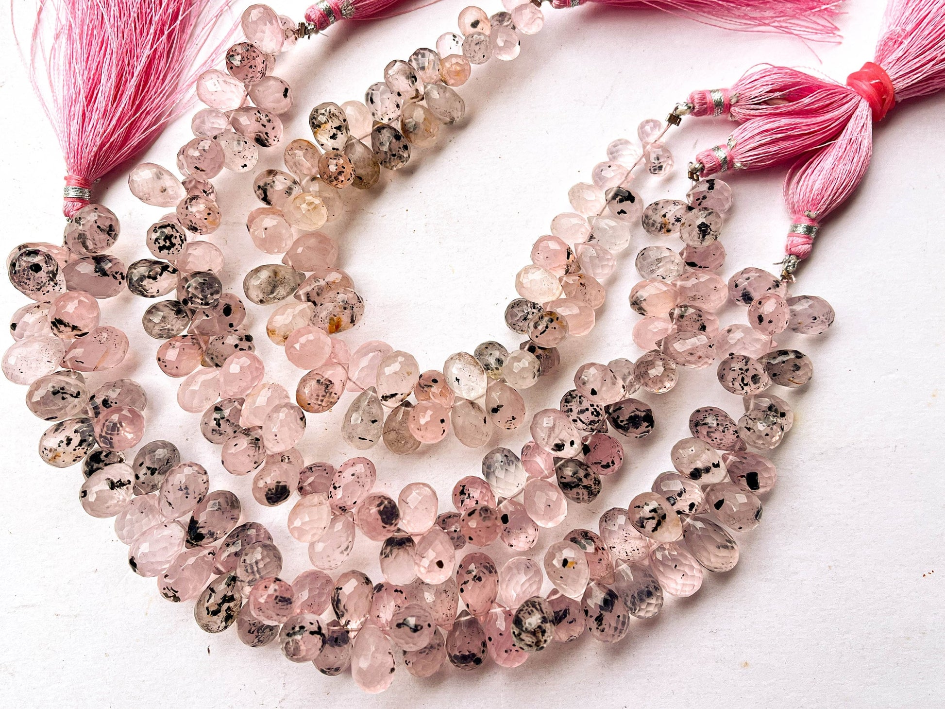 AAA 8 Inch Dotted Rose Quartz Faceted Drops Beadsforyourjewelry