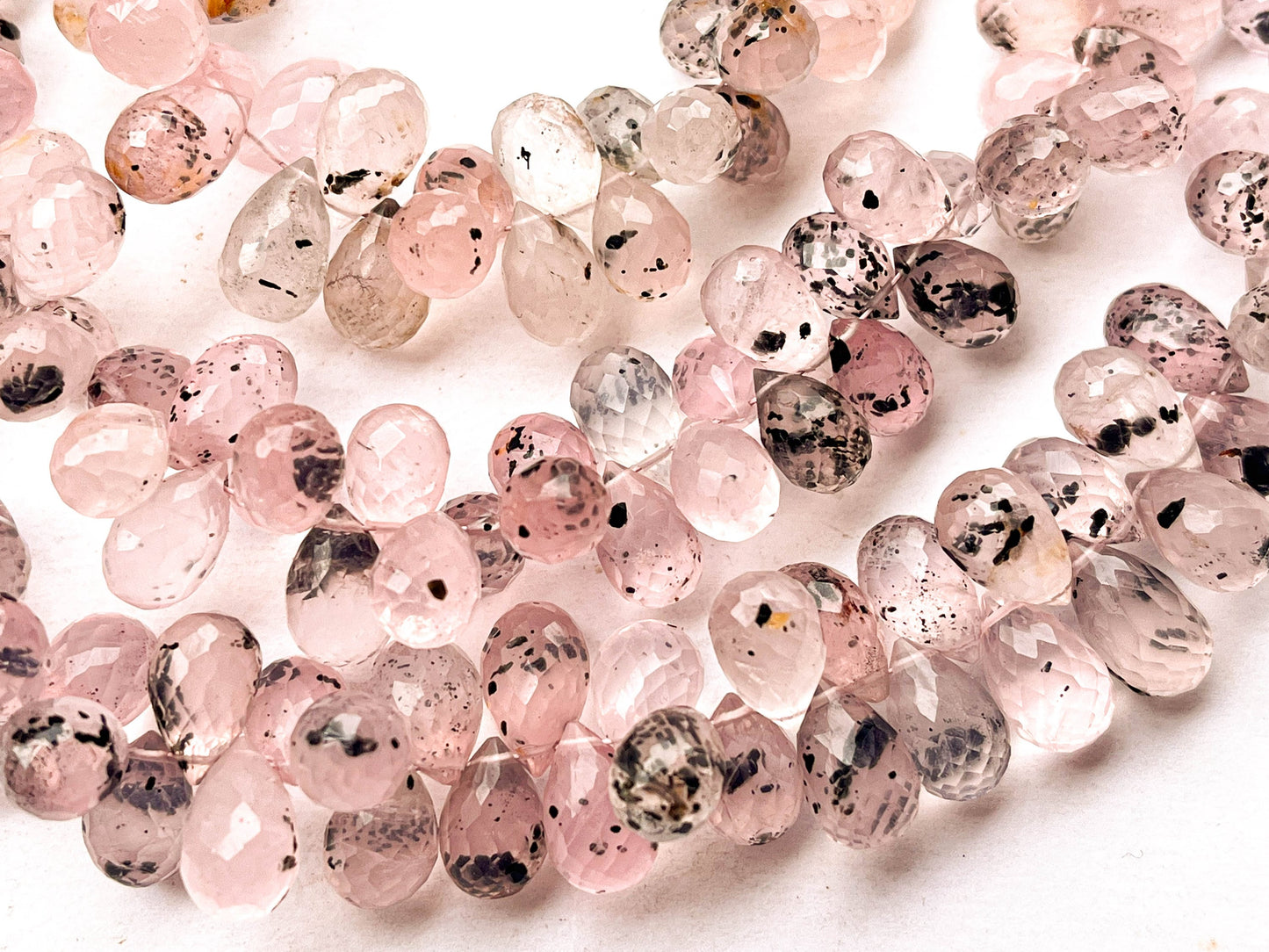 AAA 8 Inch Dotted Rose Quartz Faceted Drops Beadsforyourjewelry
