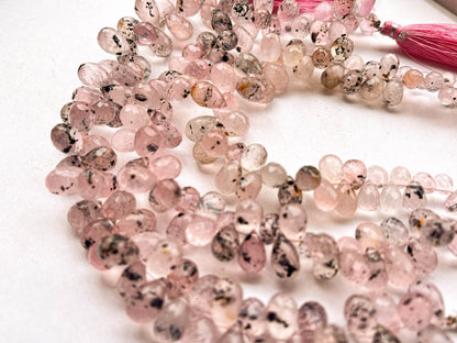 rose quartz seed beads Dotted Rose Quartz Faceted Drops