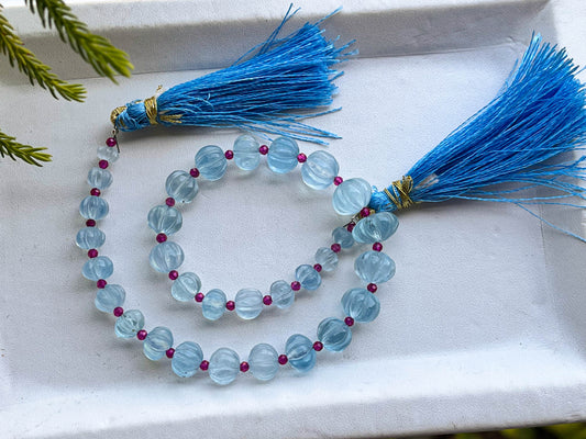 AAA Aquamarine Carved Melons Shape Beads Beadsforyourjewelry