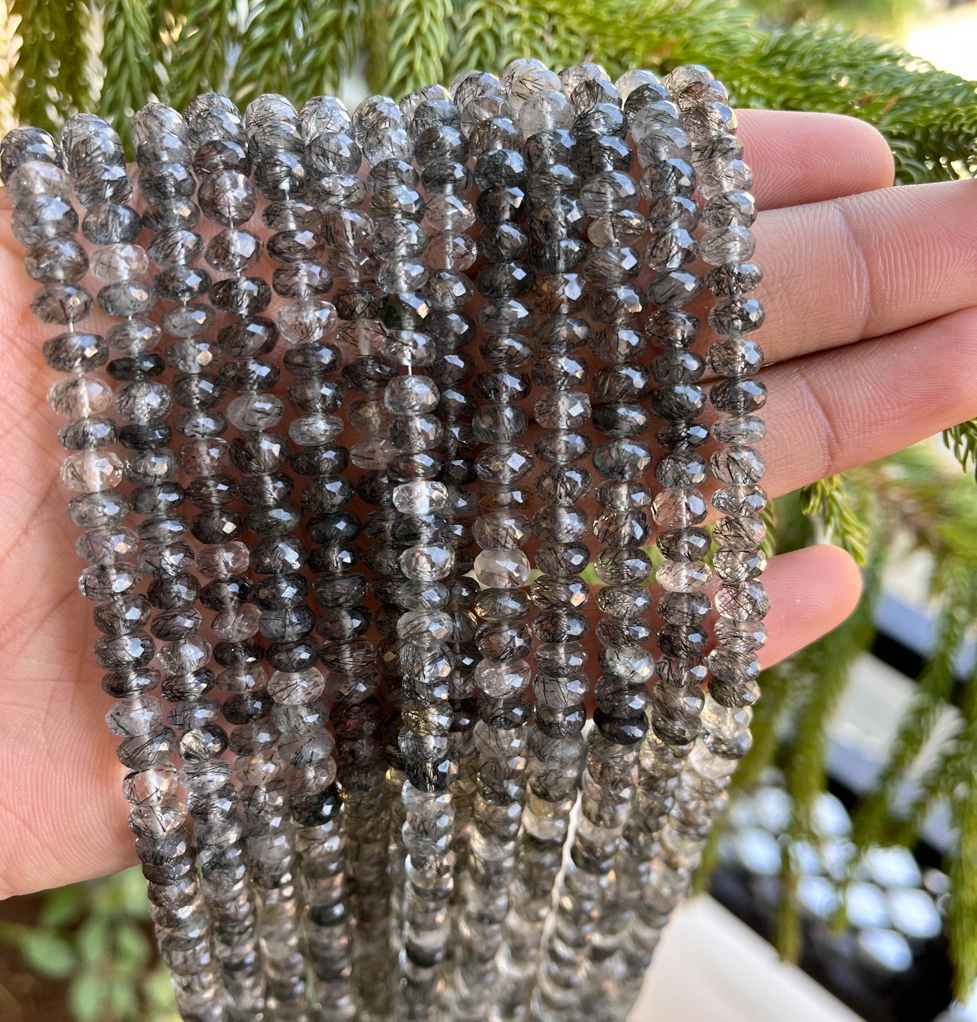 AAA+ Black Rutile Faceted Rondelle Beads Beadsforyourjewelry