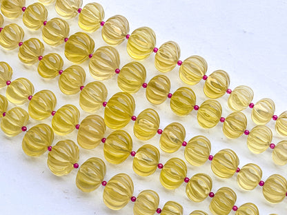 AAA Lemon Quartz Carved Melons Shape Beads Beadsforyourjewelry