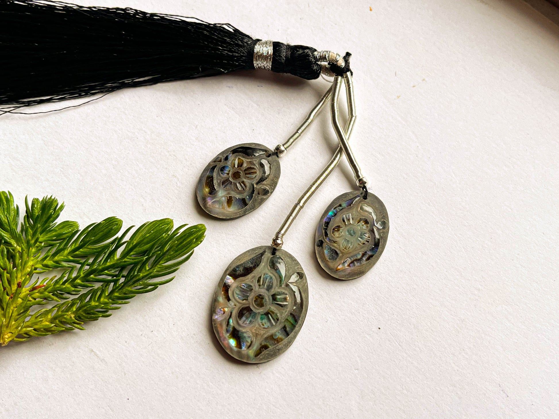 Abalone Shell & Crystal Cameo Doublet Briolette Beads, Abalone Shell Carving, Frosted Crystal Carving, Abalone Shell Carving Beads A129 Beadsforyourjewelry
