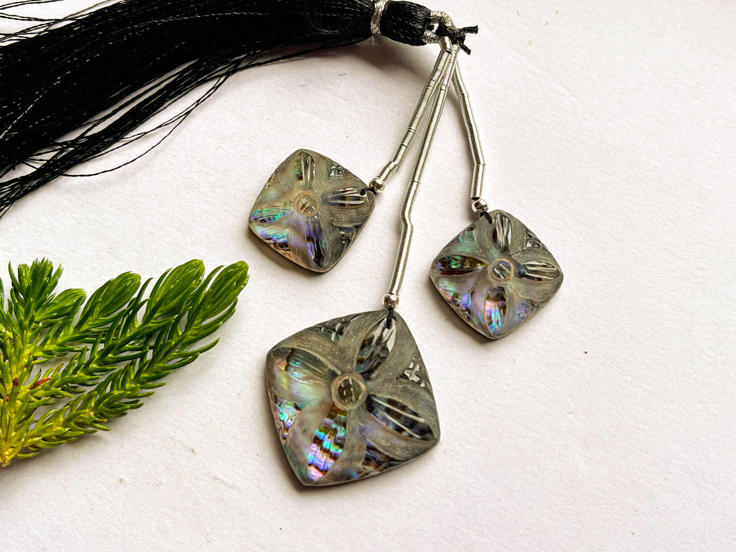 Abalone Shell & Crystal Cameo Doublet Briolette Beads, Abalone Shell Carving, Frosted Crystal Carving, Abalone Shell Carving Beads A129 Beadsforyourjewelry