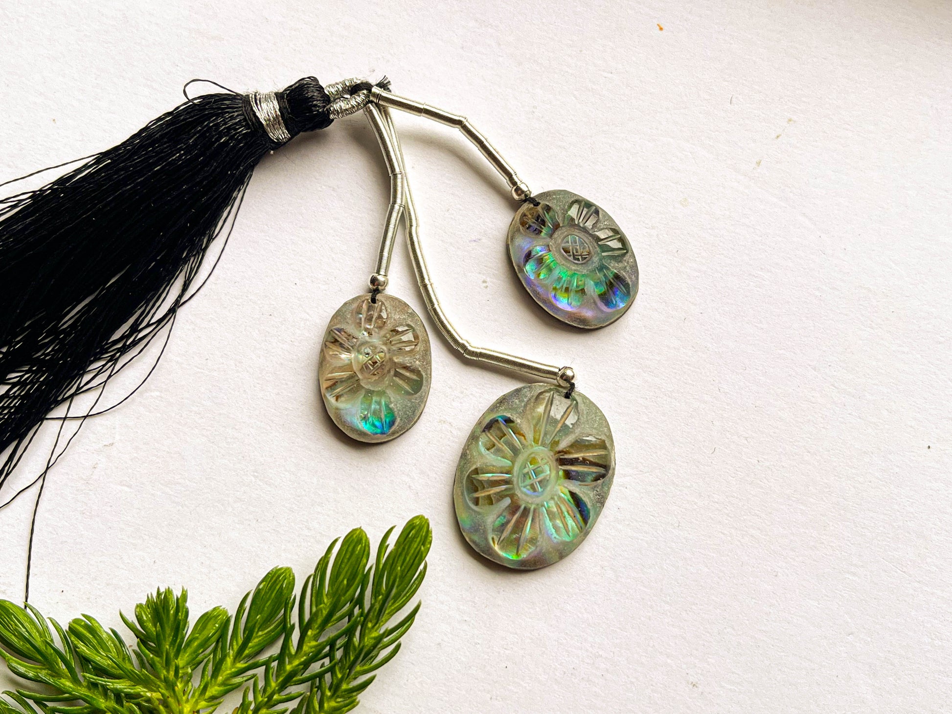 Abalone Shell & Crystal Cameo Doublet Briolette Beads, Abalone Shell Carving, Frosted Crystal Carving, Abalone Shell Carving Beads A129 Beadsforyourjewelry