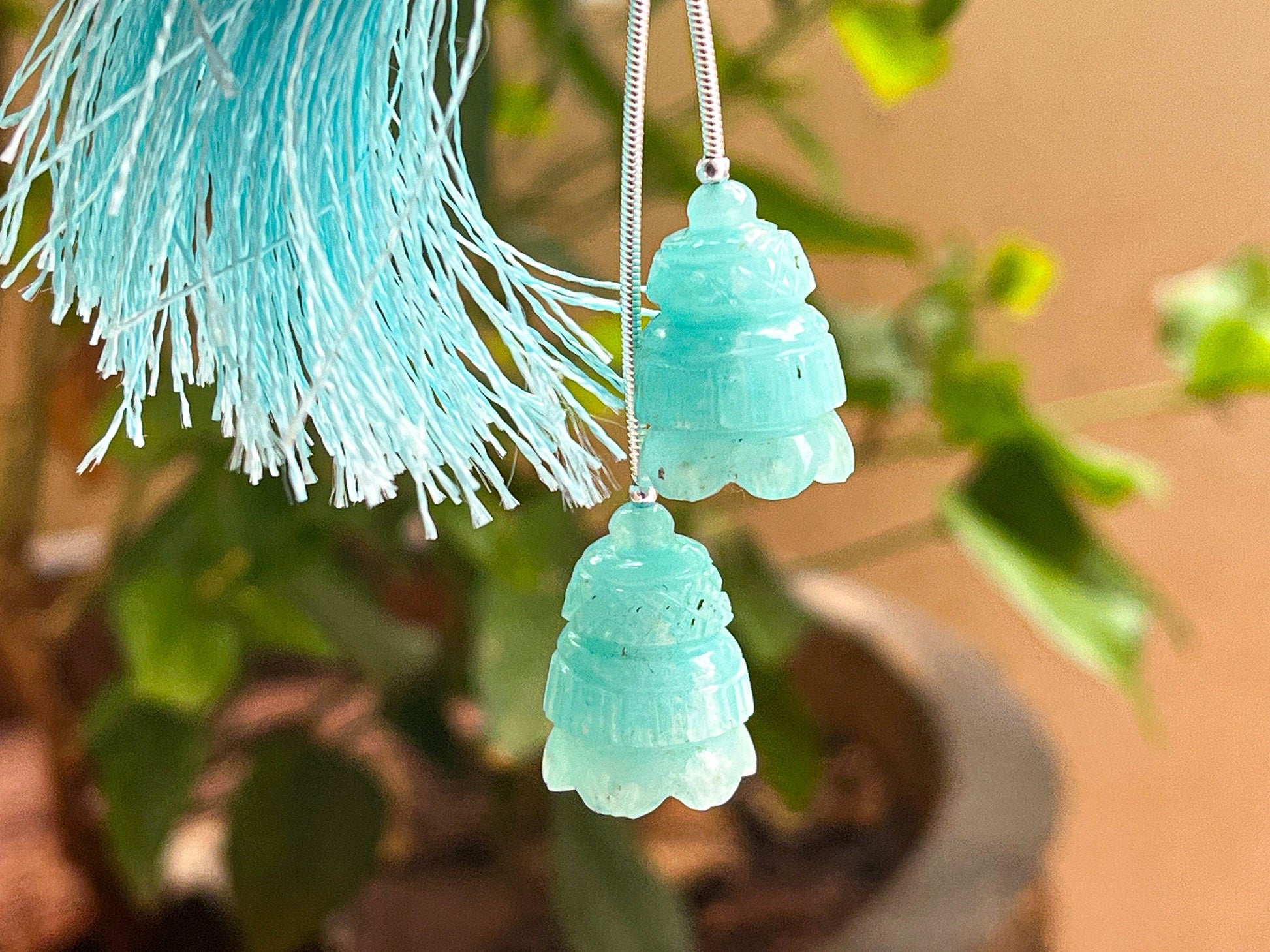 Amazonite Carving Bell Shape Pair, Beautiful! Carving Work in Natural Amazonite Gemstone for Earring's, 13x17MM, 2 Pieces Beadsforyourjewelry