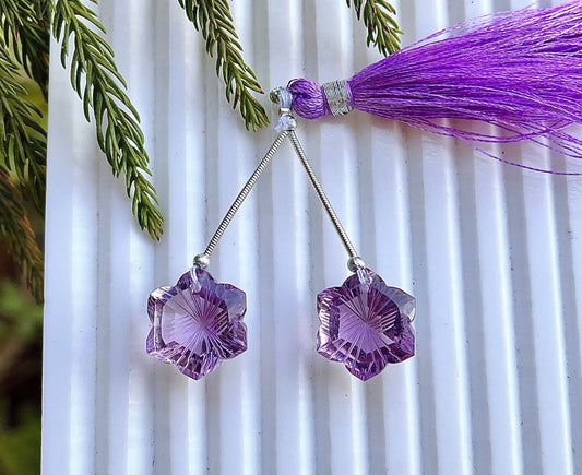 Amethyst Faceted Laser Carving Flower Shape | Matching Pair | 16x16mm | Natural Gemstone | Beadsforyourjewellery Beadsforyourjewelry