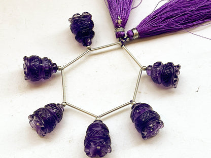 Amethyst Flower Carved Bell Shape Beads Beadsforyourjewelry