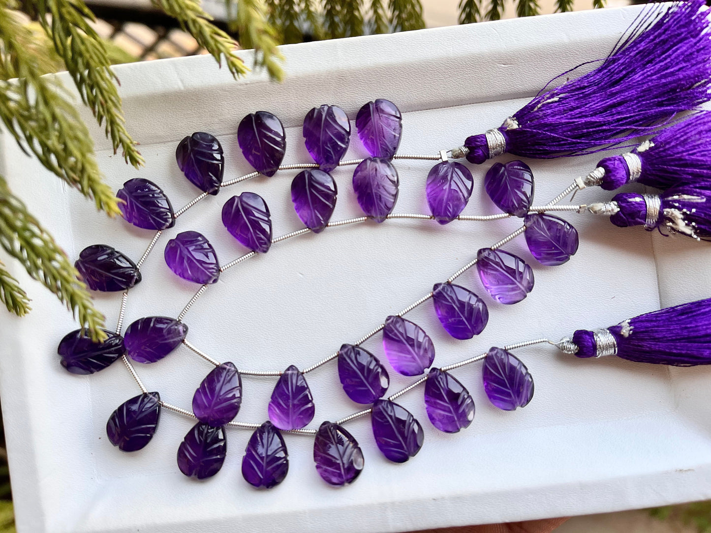 Amethyst Leaf Carved Beads Beadsforyourjewelry