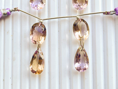 Ametrine Faceted Pear and Oval Cut Stone Double Drill Beads Beadsforyourjewelry