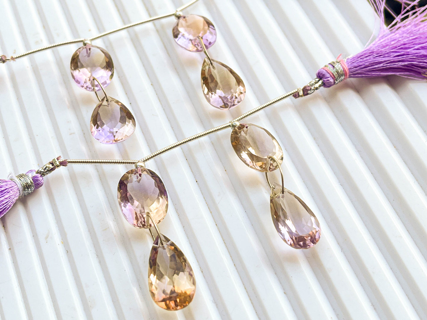 Ametrine Faceted Pear and Oval Cut Stone Double Drill Beads Beadsforyourjewelry