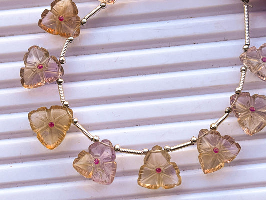 Ametrine Flower Carving Beads with Cubic Zirconia Beadsforyourjewelry