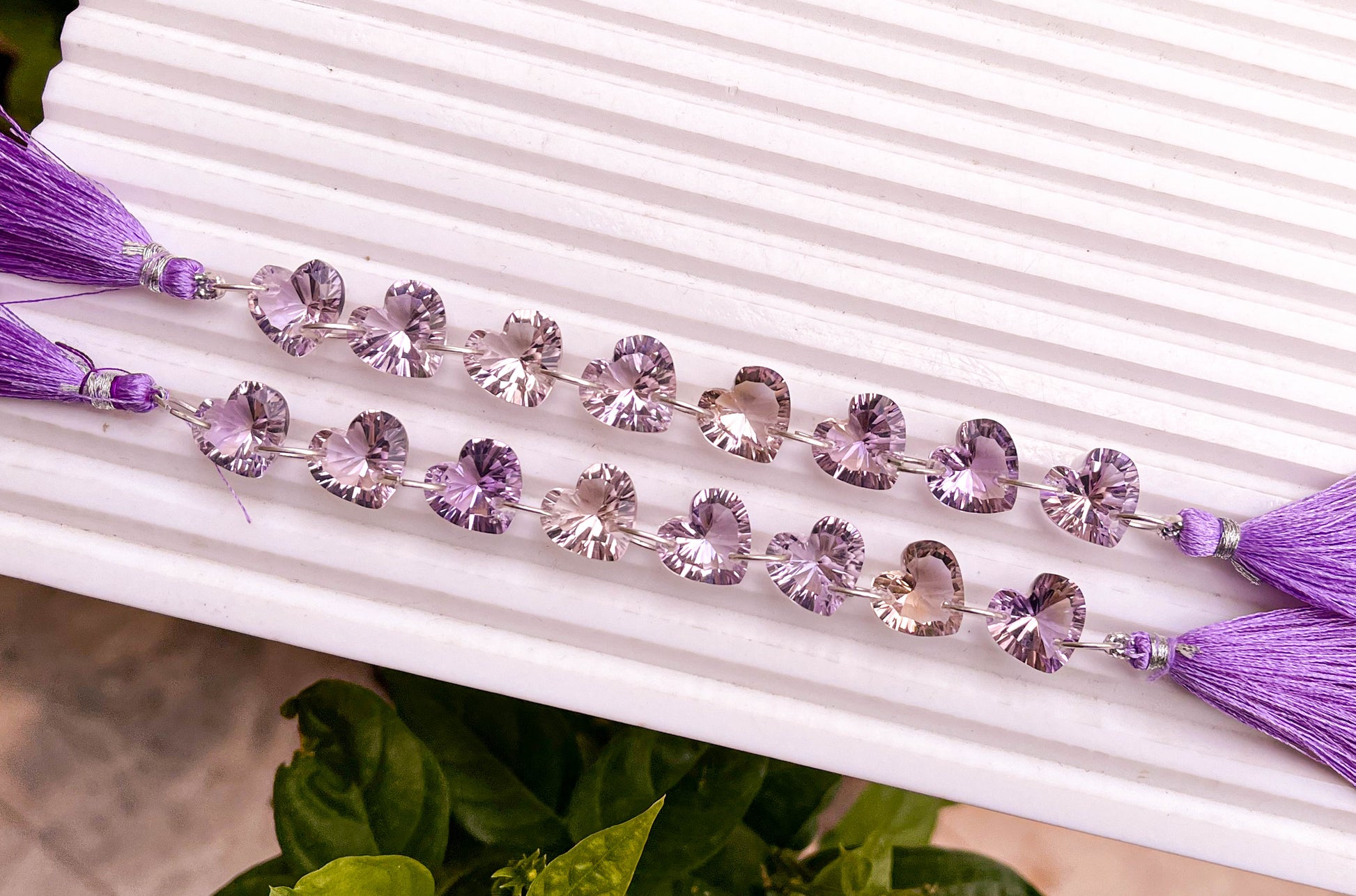 Ametrine Heart Shape Concave Cut Double Drill Beads Beadsforyourjewelry