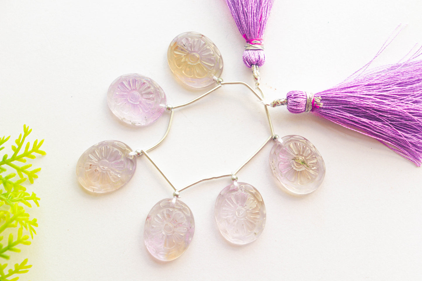 Ametrine Oval Shape Flower Carving Beads Beadsforyourjewelry