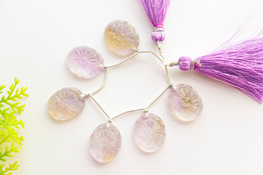 Ametrine Oval Shape Flower Carving Beads Beadsforyourjewelry