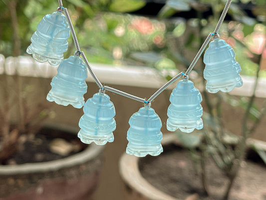 Aqua Blue Onyx Flower Carved Bell Shape Beads Beadsforyourjewelry