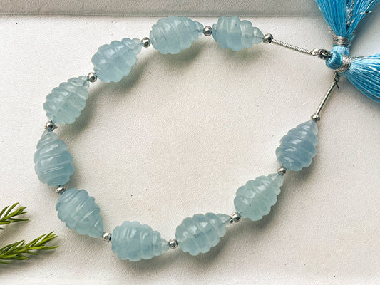 Aquamarine Spiral Carved Drops Beadsforyourjewelry