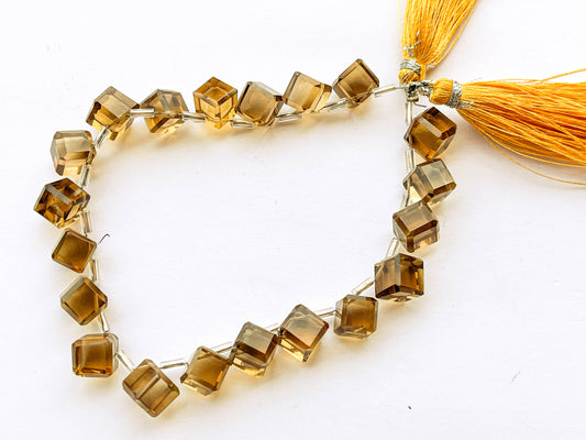 Beer Quartz Gemstone Faceted Cube Shape Side Drill Beads Beadsforyourjewelry