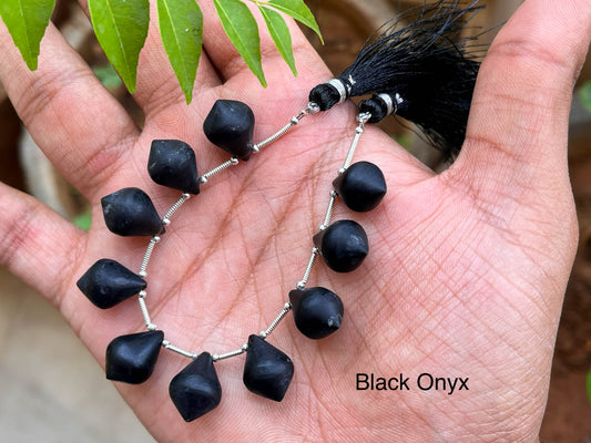 Black Onyx Slanted Drops Frosted Beadsforyourjewelry