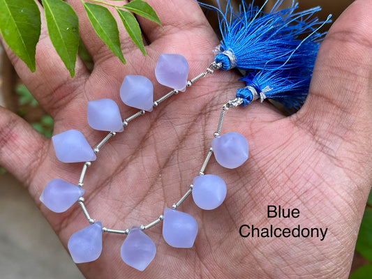 Blue Chalcedony Slanted Drops Frosted Beadsforyourjewelry
