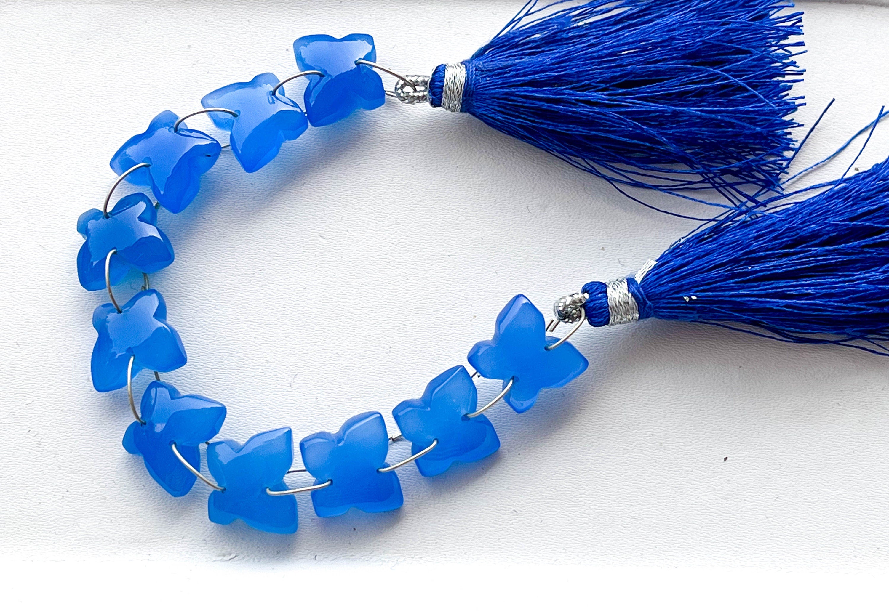 Blue Onyx Smooth Butterfly Shape Double Drill Beads, Rare Gemstone Design for Jewelry Making, 10x12mm, 10 Pieces String Beadsforyourjewelry