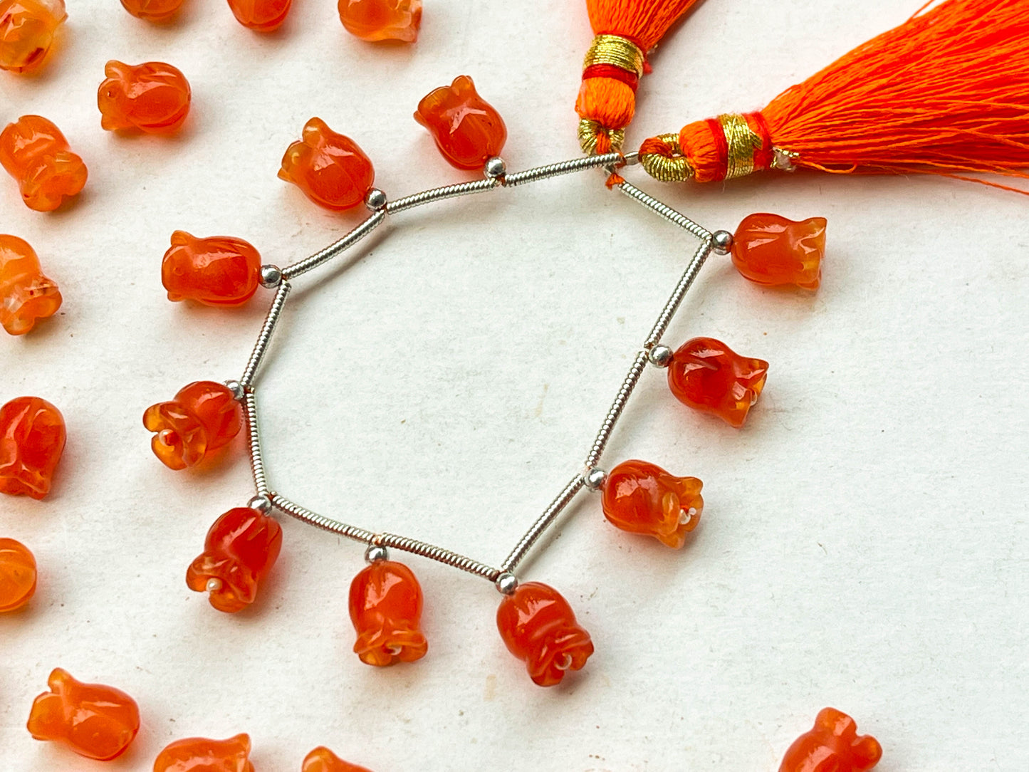 Carnelian flower carving Lily of the valley shape beads Beadsforyourjewelry