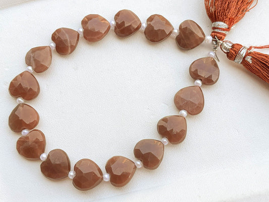 Chocolate Moonstone Heart Shape Beads 16 Pieces Beadsforyourjewelry