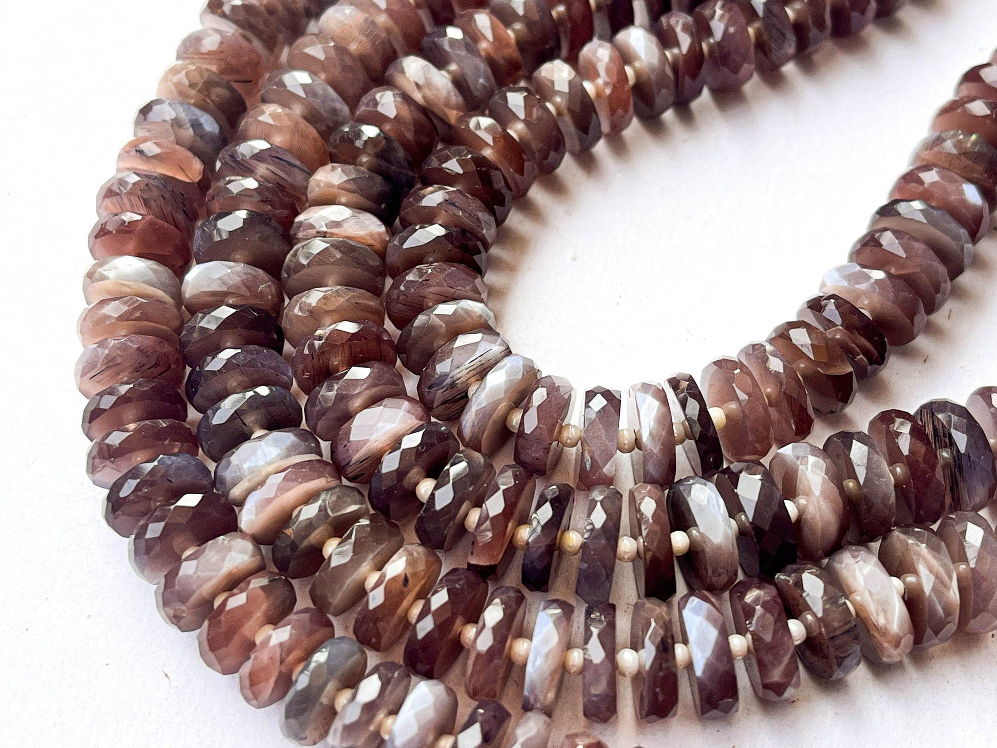 Chocolate Moonstone Round Heishi shape faceted beads Beadsforyourjewelry