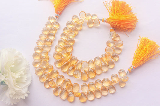 Citrine Briolette Faceted | 9x13mm | 48 Pieces Full Strand | 8 Inch | Citrine faceted pear briolette | Matching Pairs for Jewelry Beadsforyourjewelry