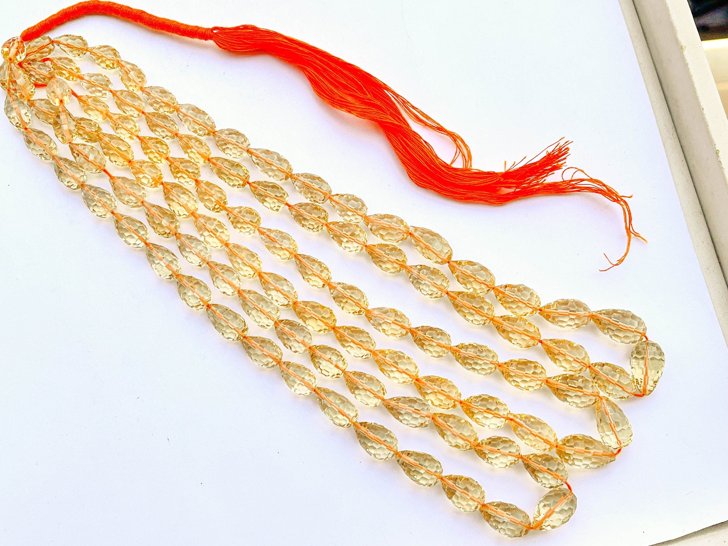 Citrine Concave Cut Drops, Natural Gemstone Beads, 7x11mm to 9x15mm, 16 Inches String, 32 Pieces, Center Drill Beadsforyourjewelry