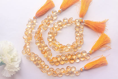 Citrine Heart Briolette Faceted | 11x11mm | 47 Pieces Full Strand | 8 Inch | Citrine faceted Heart briolette | Matching Pairs for Jewelry Beadsforyourjewelry