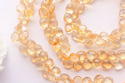 Citrine Heart Briolette Faceted | 11x11mm | 47 Pieces Full Strand | 8 Inch | Citrine faceted Heart briolette | Matching Pairs for Jewelry Beadsforyourjewelry